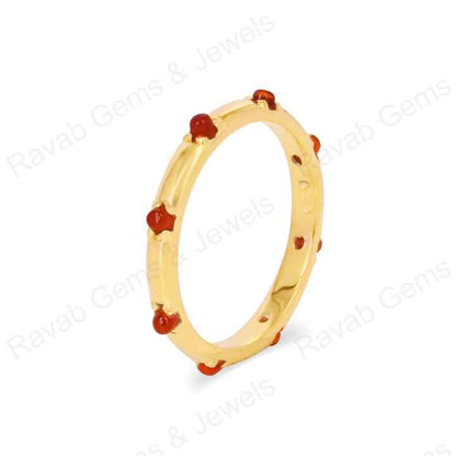 Best Selling 925 Sterling Silver Minimalist Eternity Prong Natural Red Onyx Gemstone Gold Vermeil Rhodium Fine Women's Ring
