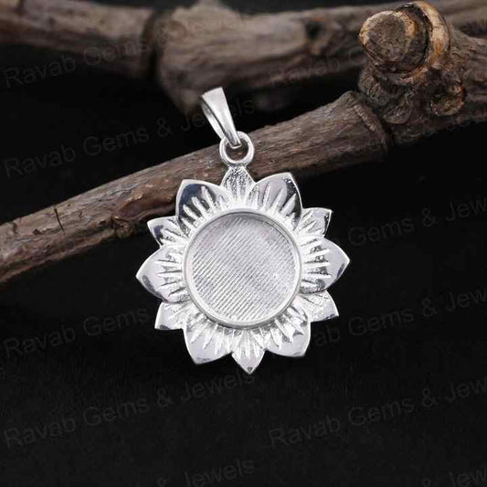 20mm High Quality 925 Silver Sunshine Sunflower Blank Base Pendant Setting DIY Ashes Resin Keepsake Jewelry Findings Components