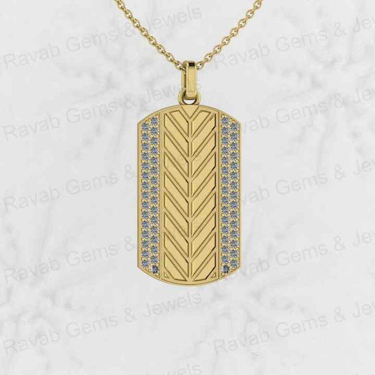 Best Quality Solid 925 Sterling Silver Engraved Chevron Cross Bar Pendant Men's CZ Prong Setting Handmade Necklace Fine Jewelry