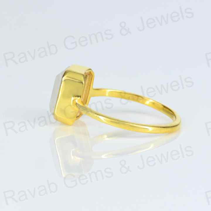 Best Selling Handmade 925 Silver Natural 8x10mm Rainbow Moonstone Gold Vermeil Eternity Fine Jewelry Bezel Set Ring for Women