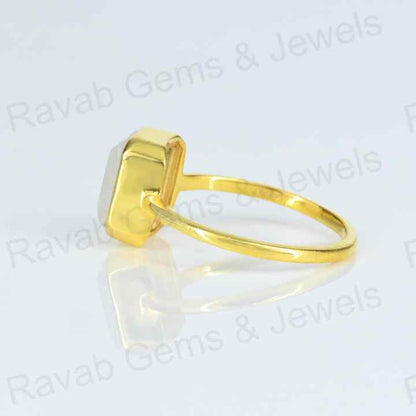 Best Selling Handmade 925 Silver Natural 8x10mm Rainbow Moonstone Gold Vermeil Eternity Fine Jewelry Bezel Set Ring for Women