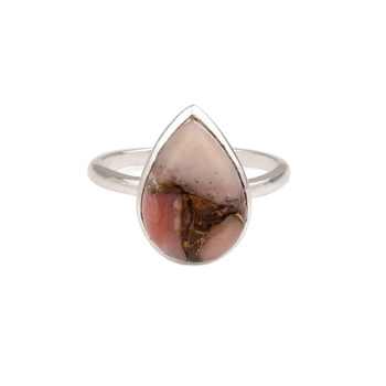 Handmade 10x14mm Bezel Cutting Ring for Women Solid 925 Sterling Silver 18K Gold Plating Pink Opal Copper Gemstone Fine Jewelry