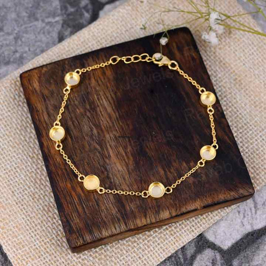Handmade 925 Silver 18K Gold Plated 5mm Collet Base Breast Milk DIY Ashe Keepsake Bracelet with Zircon Stone Setting Jewelry