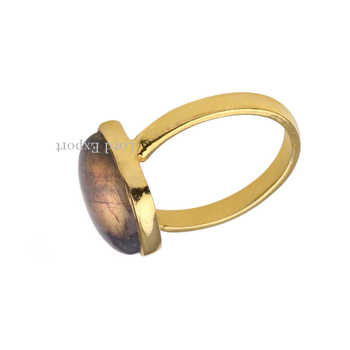 Wholesale Natural Labradorite Gemstone Statement Ring Solid Sterling Silver With Gold Plating Elegant Indian Jewelry Low Price
