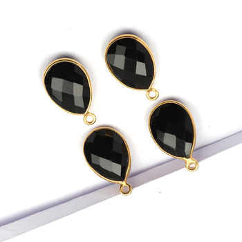 Best Quality 12mm Pear Drop Shape Natural Black Onyx Gemstone Genuine 925 Sterling Silver Gold Plated Bezel Pendant Fine Jewelry