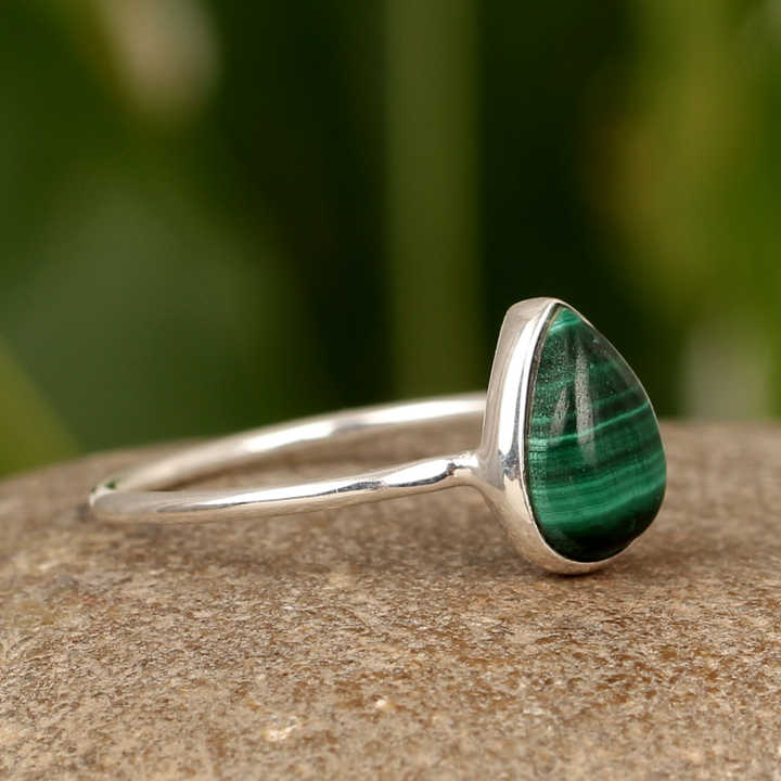 High Selling 8x12mm Malachite Pear Shape Gemstone Solid 925 Sterling Silver Women's Ring Handmade Fine Jewelry