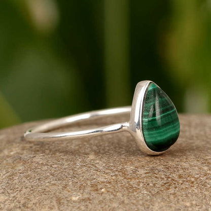 High Selling 8x12mm Malachite Pear Shape Gemstone Solid 925 Sterling Silver Women's Ring Handmade Fine Jewelry