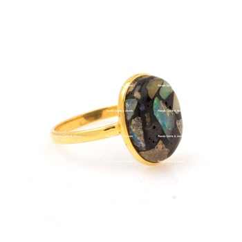 Impressive Dainty Simple 10x14mm Oval Natural Black Ethiopian Opal Copper Gemstone Gold Plated Sterling Silver Ring for Women