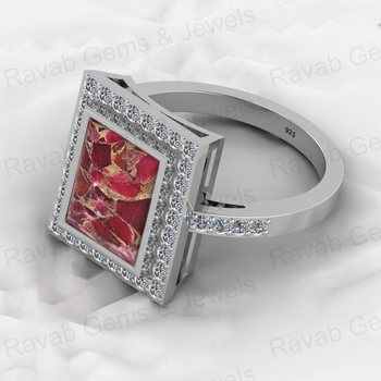 2024 New Arrival Solid 925 Sterling Silver 8x10mm Ruby Copper Turquoise Rectangle Unisex CZ Ring July Birthstone Gifted Jewelry