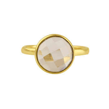 12mm Natural Crystal Clear Quartz Faceted Gemstone Bezel 18K Gold & Fine Sterling Silver Dainty Ring for Women