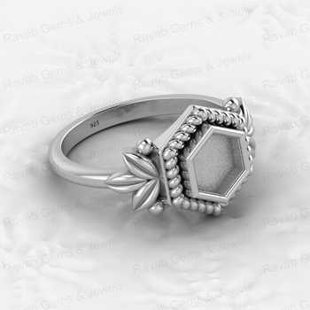Solid 925 Silver 6mm Hexagon Bezel Cup Setting Leaf Braided Design Resin Ashes Work Jewelry Findings Component for Jewelry