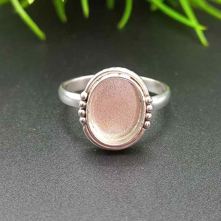 Genuine Solid 925 Sterling Silver Oval Cup 8x10MM Round Bezel Setting Semi-Mount Blank Setting Simple Band Fine Ring For Women