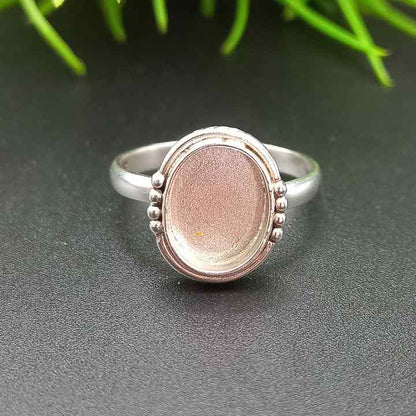 Genuine Solid 925 Sterling Silver Oval Cup 8x10MM Round Bezel Setting Semi-Mount Blank Setting Simple Band Fine Ring For Women