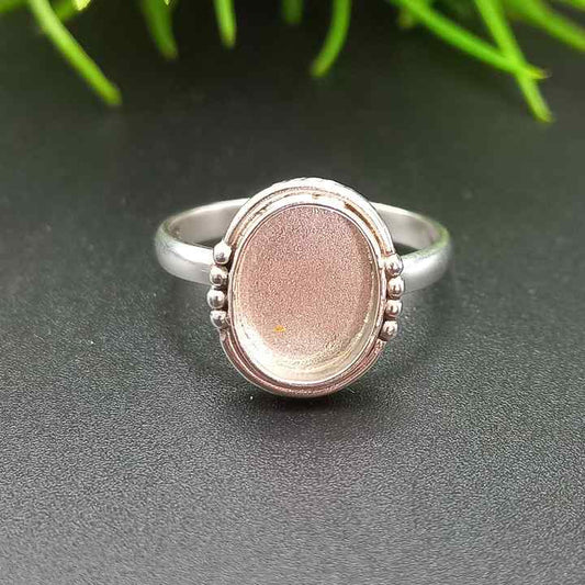 Genuine Solid 925 Sterling Silver Oval Cup 8x10MM Round Bezel Setting Semi-Mount Blank Setting Simple Band Fine Ring For Women