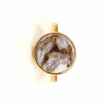 Suberb 12mm Natural White Calcite Wedding Ring for Women High-Polished Gold Plated Sterling Silver Latest Design for Parties