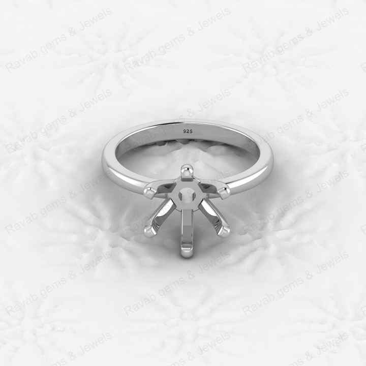 Top Quality 925 Sterling Silver 6mm Prong Semi Mount Blank Setting Wedding Ring Good for Resin Keepsake Finding Jewelry