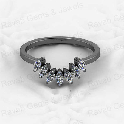 Genuine 925 Sterling Silver 2x4mm Marquise CZ Diamond Eternity Band 18K Gold Vermeil Wishbone Minimalist Women's Wedding Ring