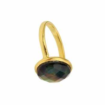 Best Selling 925 Sterling Silver Women's Cabochon Ring 12mm Multi-Abalone Shell Quartz Gemstone Gold Plated for Weddings Parties