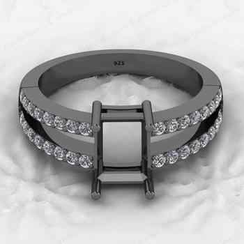 High Quality 925 Sterling Silver 8x6mm Octagon With CZ Semi Mount Fine Gemstone Jewelry Prong Setting Ring for Women