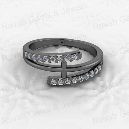 New Arrival Genuine 925 Silver Gold Vermeil Cross Multi Eternity Diamond CZ Band Engagement Ring for Women Fine Jewelry