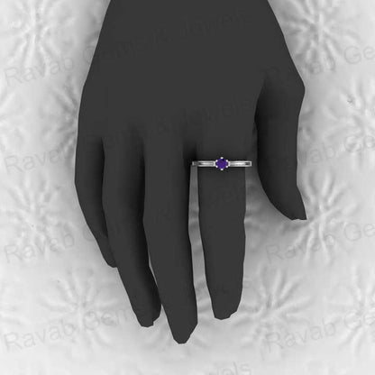 925 Solid Sterling Silver 4mm Amethyst Round Semi Mount Blank Setting Band Ring for Breastmilk & Keepsake Resin Ceramic Jewelry