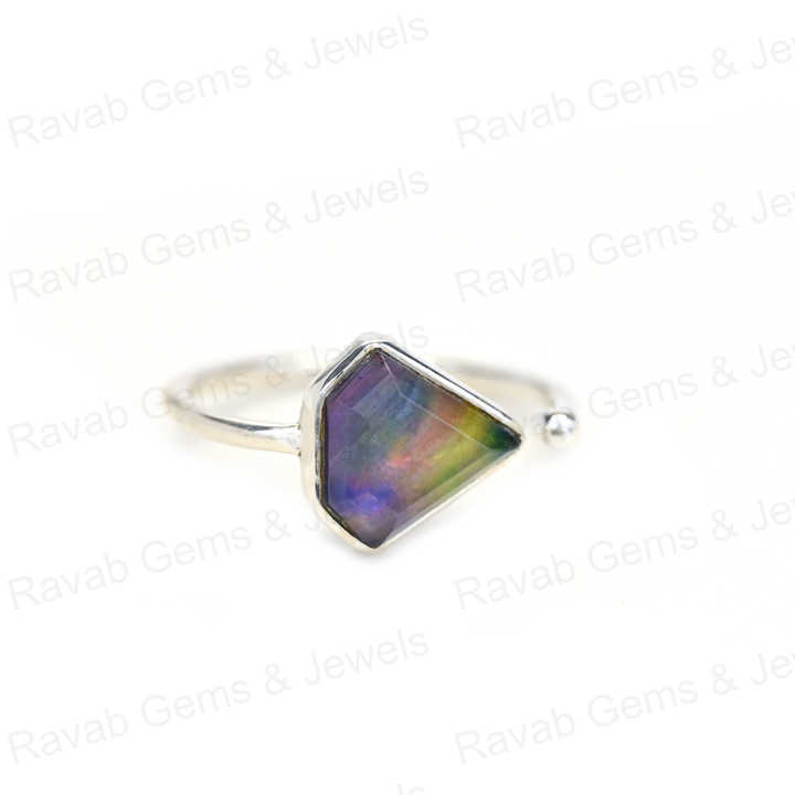 New Arrival Solid 925 Sterling Silver Abalone Shell Quartz 10x10mm Diamond Bezel Setting Adjustable Ring for Women Fine Jewelry