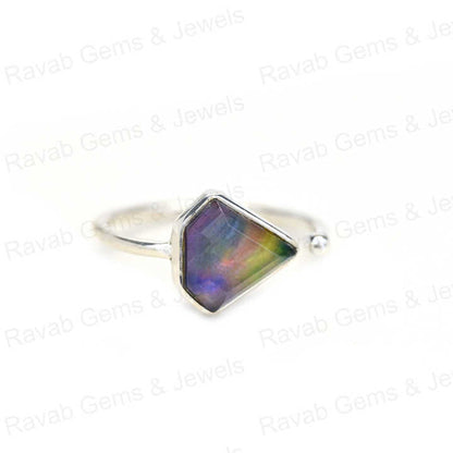 New Arrival Solid 925 Sterling Silver Abalone Shell Quartz 10x10mm Diamond Bezel Setting Adjustable Ring for Women Fine Jewelry