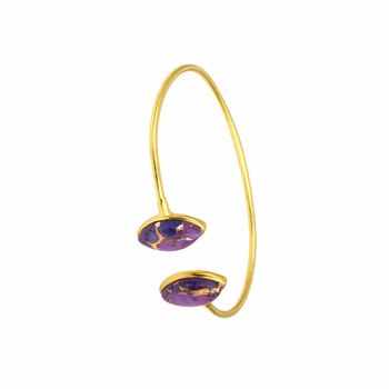 Solid 925 Sterling Silver 18K Gold Plated Fine Cuff Bangle Adjustable Mohave Purple Copper Turquoise Marquise Bracelets Bangles