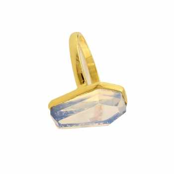Top Quality 925 Sterling Silver Coffin-Shaped Ring Handmade Opalite Gemstone 18K Gold Plated Fine Jewelry From Indian Supplier