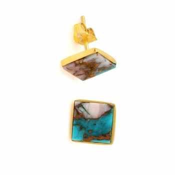 Top Selling Mohave Pink Opal Copper Turquoise Gemstone Jewelry High Polished Gold Plated Sterling Silver Stud Earrings for Girls