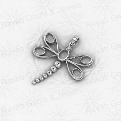 925 Sterling Silver 41mm Elegant Dragonfly Semi Mount Setting Charm Pendant for Resin Ashes Jewelry Findings Components