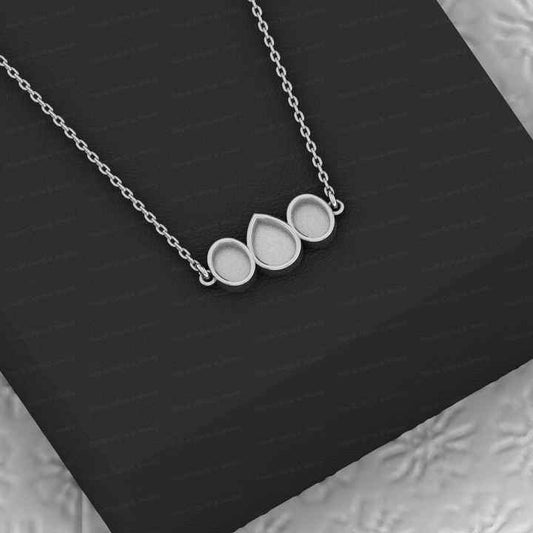 Top Quality 925 Silver Pear Oval Collet Bezel Cup Semi Mount Charm Pendant Necklace Setting Jewelry Findings Components
