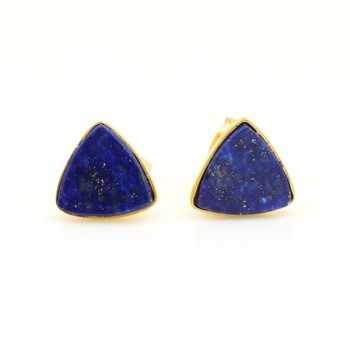 Impressive 18K Gold Plated 925 Sterling Silver Handmade Fine Stud Earrings for Women Natural Lapis Lazuli Gemstone Jewelry