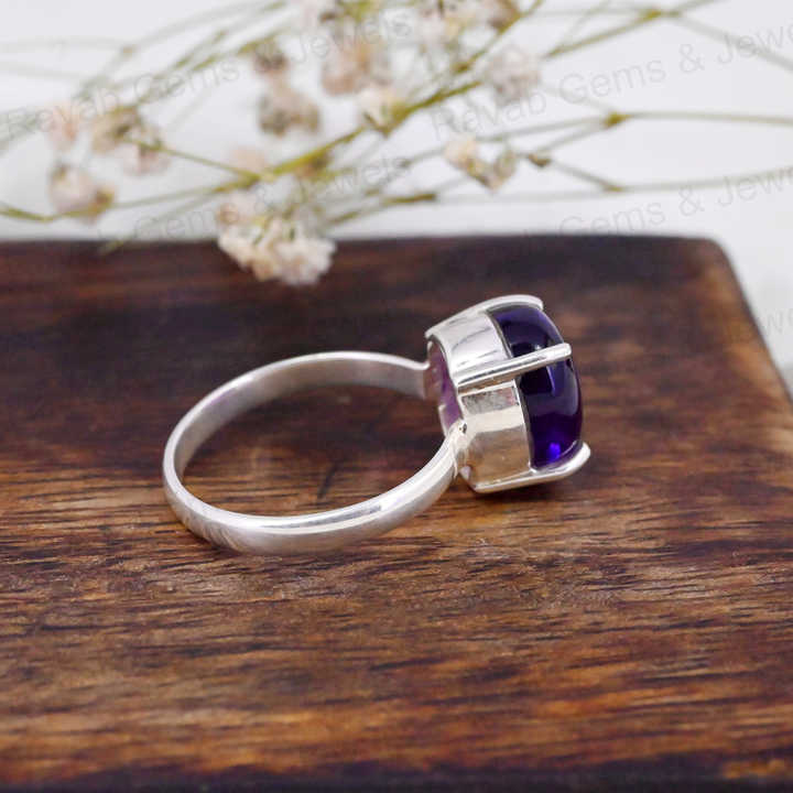 Top Selling 925 Silver Dainty Women Ring 10x14mm Oval Natural Purple Amethyst Handmade High Polished Prong Setting Fine Jewelry