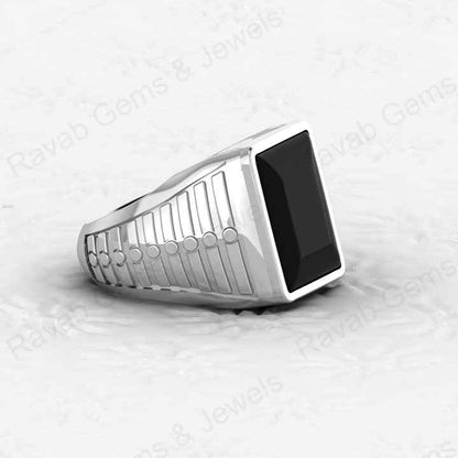 Best Selling Solid 925 Sterling Silver Smooth Black Onyx Rectangle Shape Signet Ring for Man Customized Handmade Fine Jewelry