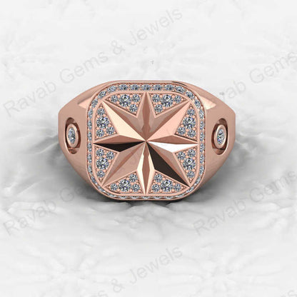 Best Selling Men's 925 Sterling Silver Signet Ring Carved North Star With CZ Diamond Fine Personalized Wedding Jewelry