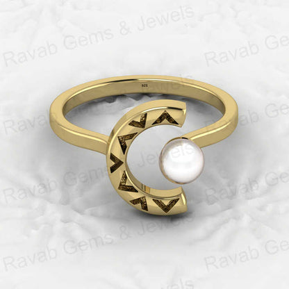 Beautiful Genuine 925 Sterling Silver 5mm Fresh Water Pearl 18k Gold Vermeil Eternity Horseshoe Adjustable Bezel Ring for Women