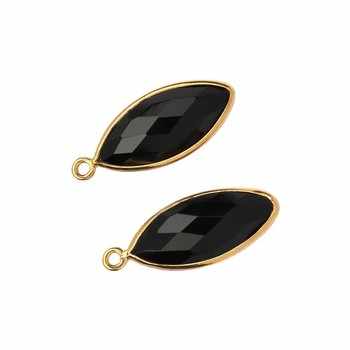 Best Quality 8x16mm Faceted Marquise Shape Bezel Setting Genuine Black Onyx Gemstone 925 Silver Charm Pendant Necklace Bracelet