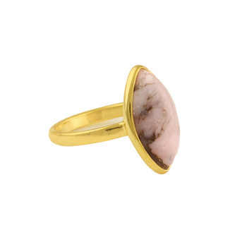 8x16mm Natural Pink Opal Copper Stone Bezel Dainty Ring 18K Gold Plated Sterling Silver Beautiful Christmas Gift Her Fine