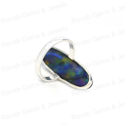 Best Selling Solid 925 Sterling Silver Abalone Shell Quartz 10x30mm Long Oval Bezel Setting Ring for Women Fine Handmade Jewelry