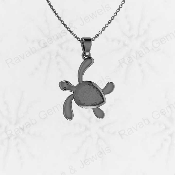 Genuine 925 Sterling Silver CZ Turtle Animal Design Semi Mounting Blank Charm Pendant Setting for Resin & Ashes Work Jewelry
