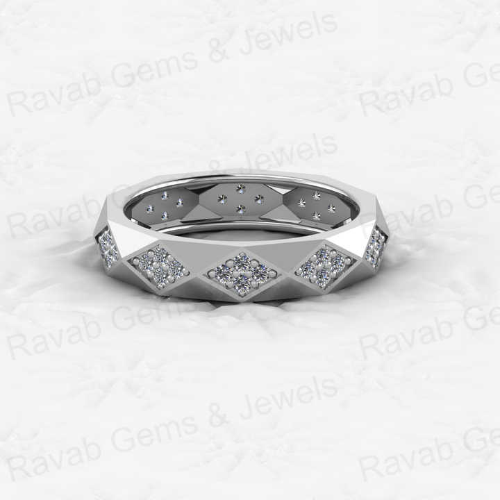 Best Selling 925 Sterling Silver Gold Vermeil CZ Round Brilliant Cut Geometric Rhombus Eternity Band Wedding Ring Fine Jewelry