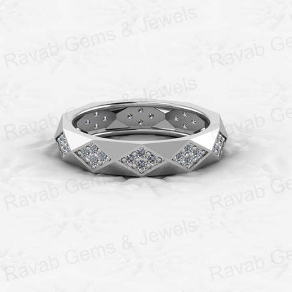 Best Selling 925 Sterling Silver Gold Vermeil CZ Round Brilliant Cut Geometric Rhombus Eternity Band Wedding Ring Fine Jewelry