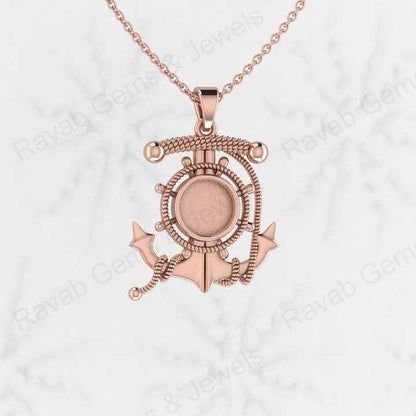 925 Sterling Silver Anchor Ship Wheel Nautical Charm Semi Mount Blank Setting Pendant Good for Ashes & Resin Work Breastmilk DIY