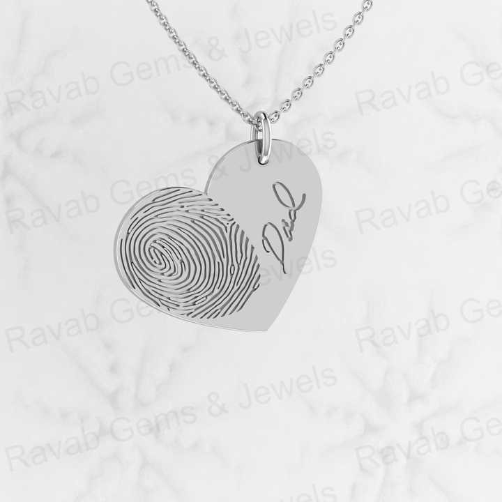 Top Selling 925 Silver 26mm Heart Pendant Necklace Thumbprint Custom Name Women's Valentine's Day Gift Dazzling Keepsake Jewelry