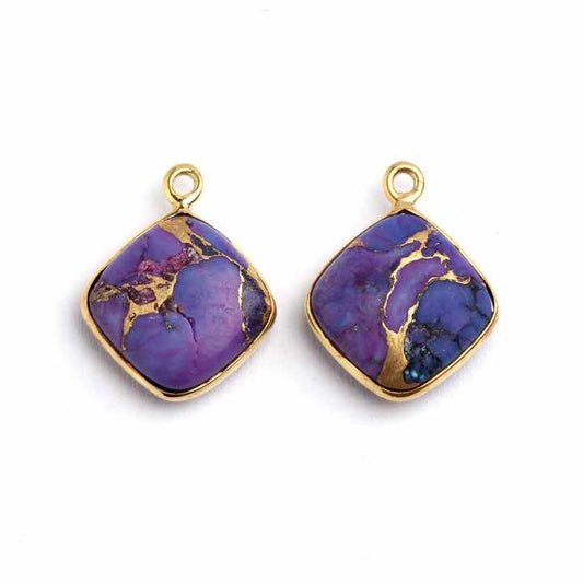 Cushion Shape Mohave Purple Copper Turquoise 12mm Gemstone Bezel Sterling Sterling Silver Charms Pendant for Necklace & Bracelet