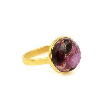 Hot Selling 18K Gold Plated Sterling Silver Ring Latest Women's Fashion Jewelry With Purple Black Copper Dahlia Turquoise Stone
