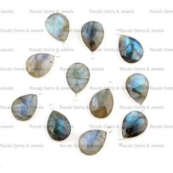 Best Selling 12x16mm Pear Shape Natural Labradorite Gemstone Bezel Pendant Fine Sterling Silver Necklace Charm for Gift