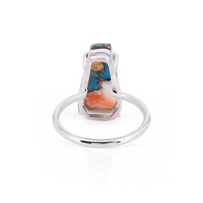 Top Selling 10x17mm Mohave Mix Oyster Copper Turquoise Stone 925 Silver Handmade Coffin Shape Bezel Ring Fine Jewelry For Women