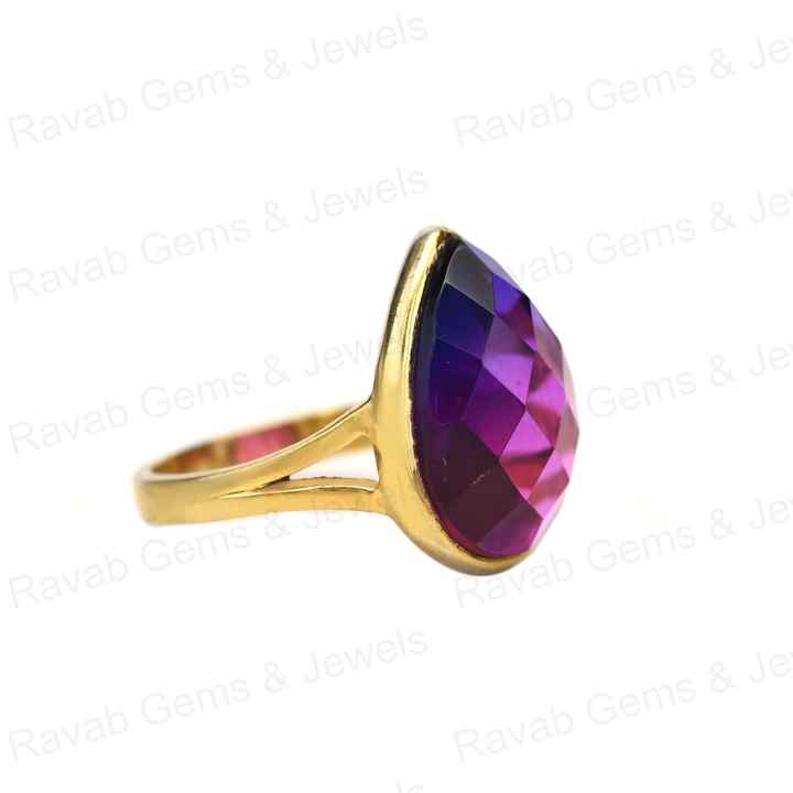 Hot Selling Solid 925 Sterling Silver Bio Color Purple Tourmaline Pear Checker Cut Bezel Setting Ring for Women's Fine Jewelry
